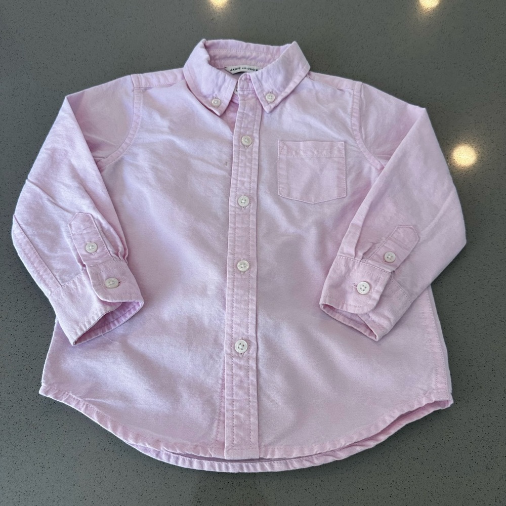 Janie and Jack Pink Confection Oxford Cotton Button Down Long SleeveShirt 18-24M